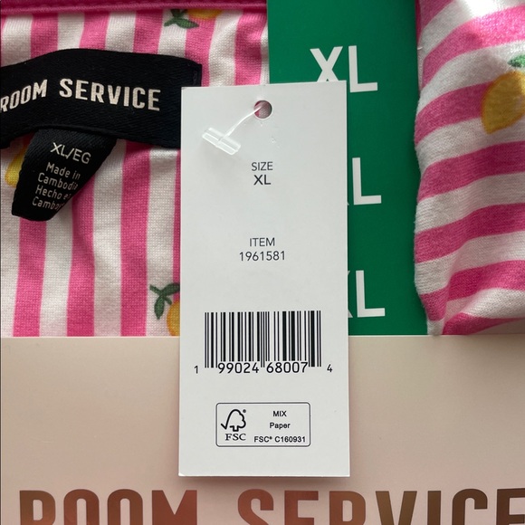 Room Service Short Sleeve Pink Striped Lemon Print Pajama Set Size XL - Picture 3 of 4